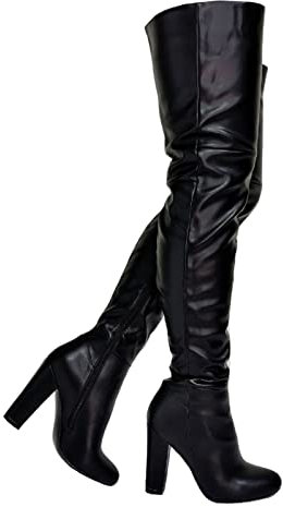 Stivali sopra Il Ginocchio con Punta a Punta e Tacco Largo da Donna, Stivali Alti alla Coscia in Pelle PU, Stivali Alti Autunno Inverno,Nero,40