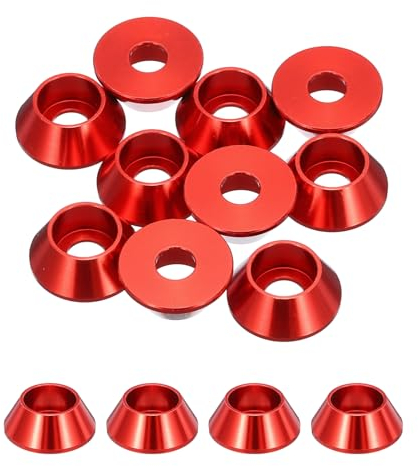 sourcing map M6 Cone Cup Washers,Anodized Aluminum Gaskets Cup Head Washer Gasket for Screw RC/FPV/PC/Drone/Mechanical Accessories Model Parts, Pack of 10 (Dark Red)