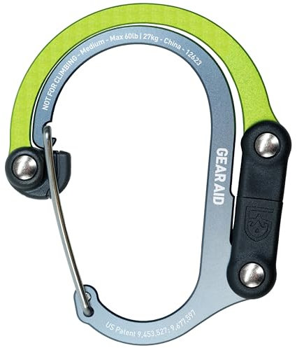Gear Aid HEROCLIP Mosquetón Clip y Gancho (Mediano) para Camping, Mochila y Organización en el Garaje, Verde Marino