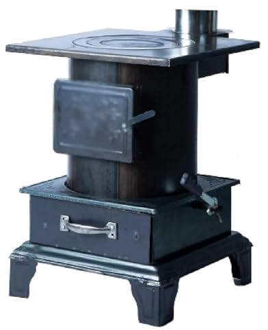 BYERZ Holzofen, Gusseisen, Effizienter und umweltfreundlicher Holzofen, Pelletofen, zum Heizen, Kochen und Ambiente, Energie sparen, Schwarz