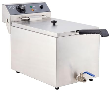 HAKKA 17L Electric Deep Fat Fryer with Faucet, Large Commercial Chips Fryer Single Tank with Drain Tap Baskets &Lids 240V 3000W Temp Control Stainless Steel Frying Machine for French Fries, Donuts