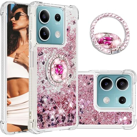 Ysnzaq Glitzer Hülle für Xiaomi Redmi Note 13 Pro 5G (Not 4G) Handyhülle mit Ring Ständer, Fließender Flüssiger Treibsand für Mädchen klar Schutzhülle für Redmi Note 13 Pro 5G/Poco X6-YBZ Rose Gold