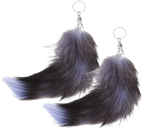 CALLARON 2 Stück Pelz Fuchsschwanz Schlüsselanhänger Flauschiger Tierschwanz Tasche Schlüsselanhänger Handtasche Haken Anhänger Hängender Schlüsselanhänger Geschenk Schwarz