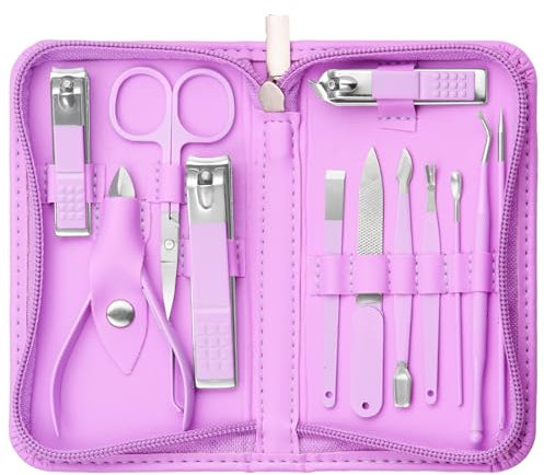 Nail Kit, Manicure Kit, Nail Care Kit For Women, Manicure Pedicure Set, Nail Clippers Toenail Clippers Kit, Professional Manicure Kit Pedicure Kit, purple Travel Case, Set of 12. 