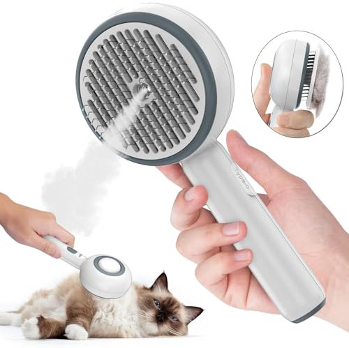 Hatolove Brosse Vapeur Chat, 3 en 1 Brosse Chat Électrique avec Réservoir D'eau, Soins Pelage, Démêlage, Massage Relaxant, Élimination des Nœuds, Pour Chats et Chien à Poils Courts et Longs