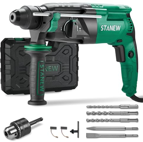 STANEW Martello Perforatore SDS Plus 950W, Martillo ligero 0-1150giri/min/5100BPM,4 funzioni e frizione di sicurezza, impugnatura girevole a 360°, velocità variabile, Calcestruzzo Acciaio, Legno