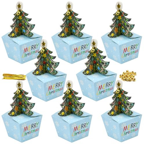 CAREDGO Geschenkboxen Weihnachten, 24 Stück Blaue Weihnachtsgeschenkbox 8 * 6.5 * 6cm, Schachtel für Süßigkeiten und Pralinen