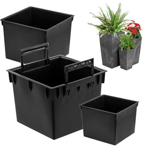 Juego de 3 bandejas cuadradas negras de 5 + 8 + 11 L para macetas Prosperplast de 37,5 a 42 44,9 cm con asas, para uso exterior e interior, facilita el control del contenido de agua en la olla