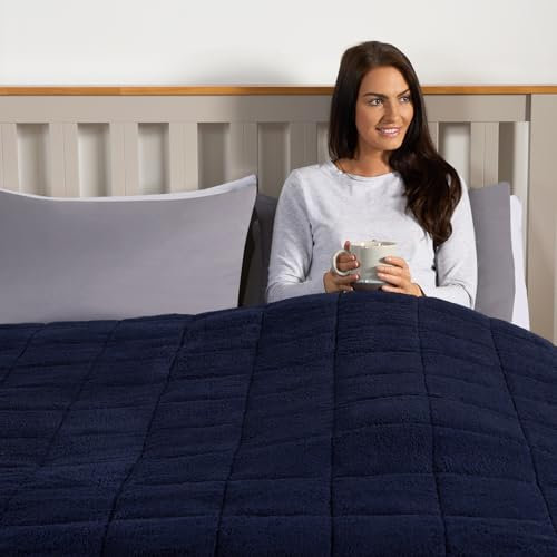 Brentfords Weighted Blanket Teddy Fleece, Men Women Weighted Blanket Sleep Therapy Anxiety Stress Relief Super Soft Throw - Navy Blue, 125 x 150cm - 4kg