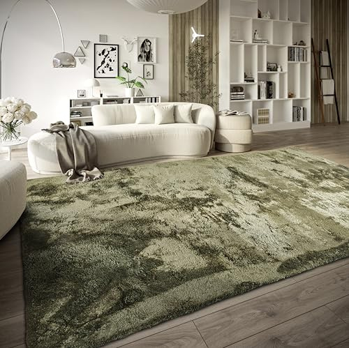 ELLE Decoration Calida Teppich – Flauschiger Hochflor Wohnzimmerteppich – Einfarbig Weich Pflegeleicht Langflor für Wohnzimmer, Esszimmer, Schlafzimmer, Kinderzimmer – Dschungelgrün, 120x170cm