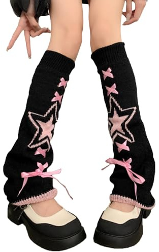 WODECASA Damen Gothic Leg Warmers Beinwatscher | Sternmuster, Y2K, Gothic, Kawaii, Streetwear, Harajuku, für Weihnachten, Neujahr, Valentinstag, Halloween, Geburtstage