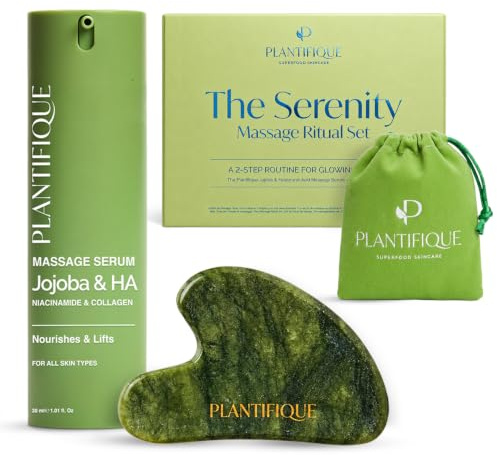 PLANTIFIQUE Massage Set: Jade Gua Sha & Korean Face Serum for Glowing Skin