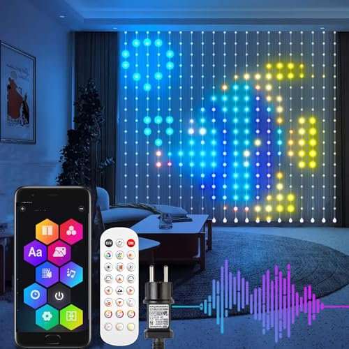 YOOULIT Smart Lichtervorhang 2x2M, IP65 Wasserdicht Curtain Lights, LED Vorhang Lichterkette mit 400 LED, Fernbedienung und APP Steuerung, DIY Lichtmuster Lichterketten Vorhang für Party Hochzeit
