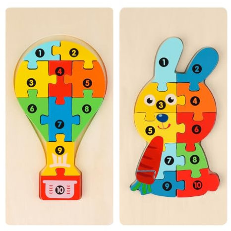 TPTGIAR 2 PCS Wooden Puzzles for 1 2 Year Old, 3D Toddler Toys for 2 Year Old Girls, Wooden Toddler Puzzles, Montessori Educational Jigsaws for Birthday Gifts for Boys and Girls