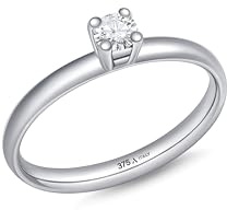 Amberta Lab Diamonds Anello Fidanzamento da Donna in Oro Bianco 9 Carati e Diamante da Laboratorio 0.16 Carati | Anello Solitario Donna in Oro Bianco, Colore F Purezza VS1: Anello Promessa Oro 12