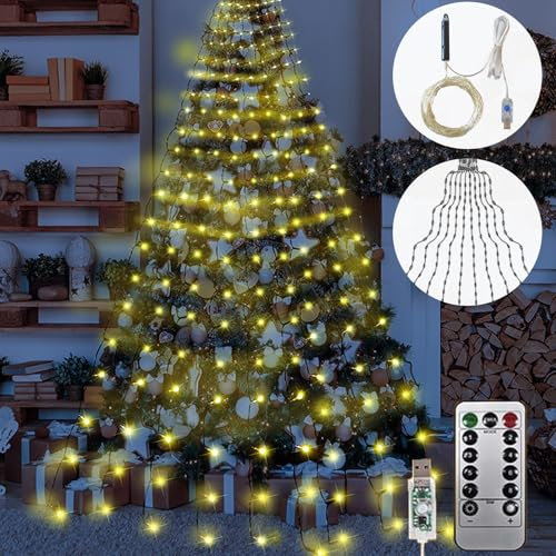 Knubbuf Cascading Twinkle Lights for Christmas Tree, 8 Modes 100-600 Christmas Led Firefly Twinkle String Lights, Cascading Christmas Tree Lights (White, 3m/9.84ft 20 Strips 600 Lights)