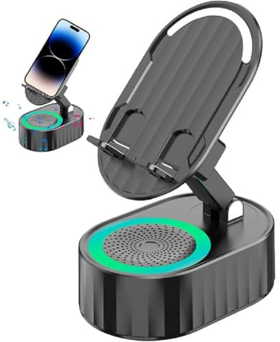 Drahtloser Induktions-Audio-Bluetooth Lautsprecher 5 in 1 Telefonhalterung,Bluetooth Lautsprecher mit Handyständer, Verstellbarer Handyhalter & Tragbarer Musikbox,Geschenke für Männer Frauen (Schwarz)