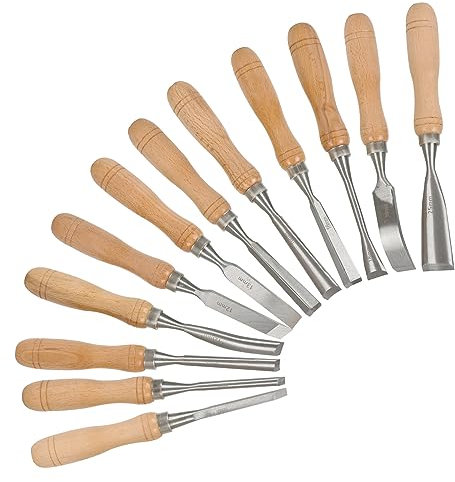 Set da 12 Pezzi di Scalpelli per Legno,Tornio a Scalpello Set Tornitura Utensili,Multifunzione Set di Scalpelli per Legno con Premium Scatola di Legno,per Intagliare il Legno,per Principianti e Hobby