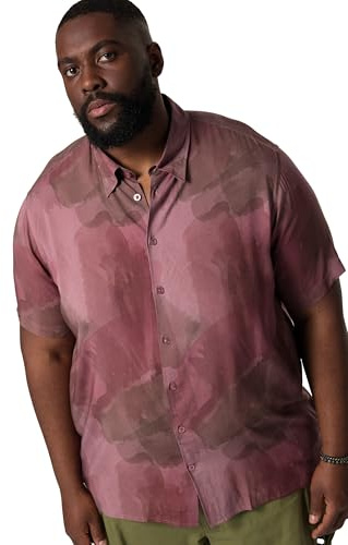 STHUGE Hemd, Halbarm, Covered Buttondown-Kragen, Alloverdruck, kastiger Fit dunkelrosa 3XL 836871520-3XL