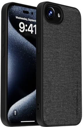 X-level iPhone 16e Hülle für MagSafe, Segeltuch Grain PU Leder, Anti-Rutsch Anti-Fingerprint PU Leder Handytasche für iPhone 16e, Schwarz