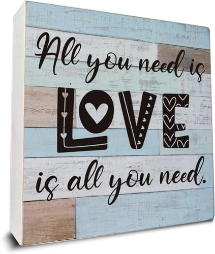 5x5 Inch All You Need Is Love Is All You Need Wooden Box Sign Desk Decor, Valentine'S Day Wood Box Sign For Home Living Room Bedroom Shelf Table Decoration