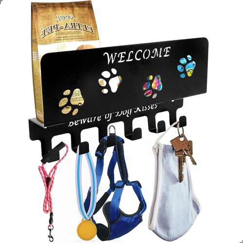lemgyiamz Hundegarderobe mit Ablage, SchlüSselbrett mit Ablage & 6 Haken, Hundegarderobe, SchlüSselhalter Wand, Medaillen Aufbewahrung für Eingangsleinen, Sonnenbrillen, Geschenke für Hundefreunde