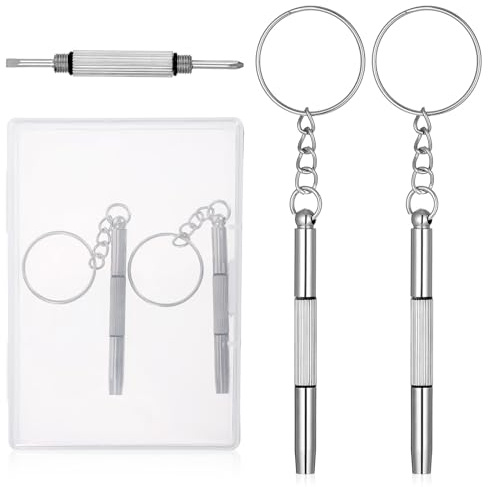 Mini Brillen Schraubendreher 2Stück 3 in 1 Brillen-Reparatur-Set Brillen Reparatur Set Edelstahl Tragbarer Screwdriver Schlüsselbund Precision Kleines Schraubenzieher für Schmuck Uhren Reparat