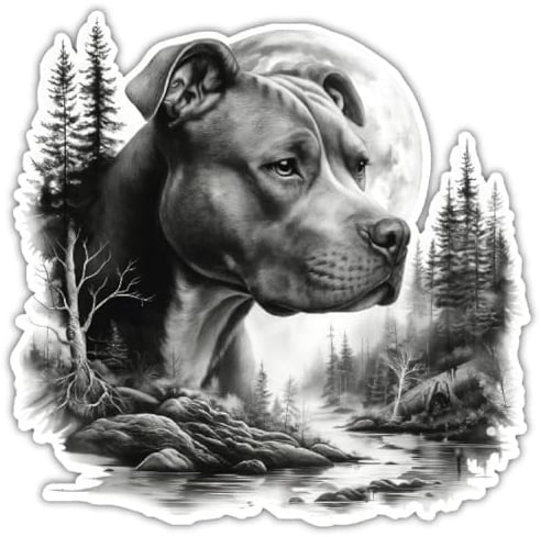 Samunshi® American Pit Bull Terrier im Wald Aufkleber Autoaufkleber für Motorrad Fahrrad Roller oder Auto Wohnmobil SUV Geländewagen Hunde Sticker Dog Dogo 10x10cm