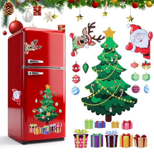 Magnetic Christmas Fridge Magnets Stickers Christmas Refrigerator Cartoon Xmas Tree Refrigerator Decorations Festive Magnetic Stickers Santa Claus Xmas Tree Fridge Decor for Kitchen Home Decor