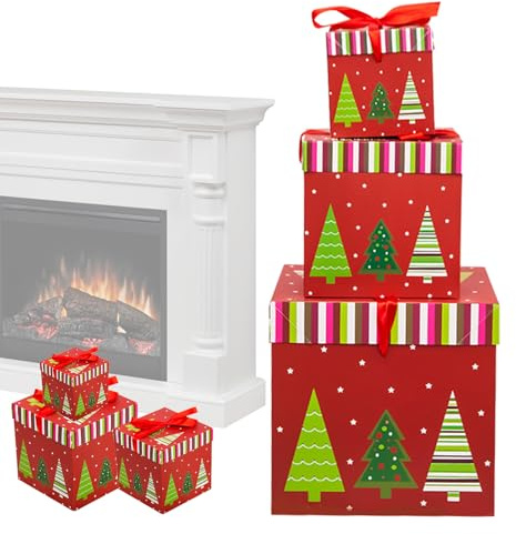 Weihnachts-Nestingboxen mit Deckeln Nestbare Geschenkboxen mit Deckel | Stapelbare Neujahrsboxen Geschenkverpackung für Weihnachten, Geburtstag, Party, Winter, Kinder, und Wohn-Deko