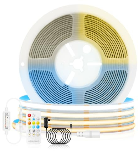 HEGEHE 7M COB LED Streifen, 24V CCT Dimmbar Weiß 2700K-6500K LED Strip Set, 576LED/m Hohe Dichte Flex Selbstklebend COB LED Leiste Lichtband Strip für DIY Innenbeleuchtung Projekte