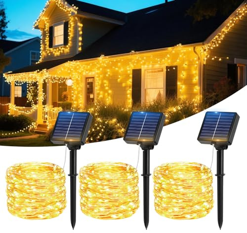Luces solares Led Exterior Jardin, 3 x 17M 150 LED Guirnaldas Luces Exterior Solar, IP65 Luces Solares Exterior con 8 Modos, Guirnalda Luces Exterior para Jardín, Terraza, Boda, Decoración