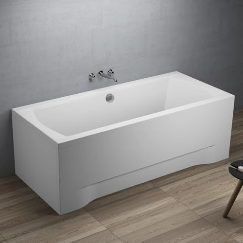 ECOLAM Badewanne INES 190x90 cm Wanne Rechteck Acryl weiß+ Schürze Ablaufgarnitur Ab- und Überlauf Automatik Füße Silikon Komplett-Set Rechteckbadewanne für Zwei
