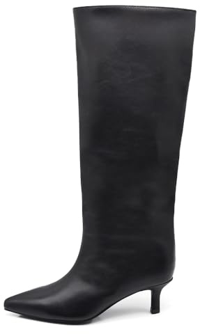 IF Stivali alti donna eleganti A punta affusolata tacco Kitten Heels sottile medio comodi chic moda classica GA048 Nero N.38