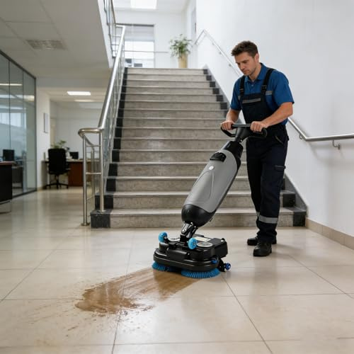 Lakenbroade Autolaveuse compacte Professionnelle avec réservoirs séparés de 4 L et 6 L, brosses de Nettoyage motorisées de 45 cm (18 Pouces), sans Fil et alimentée par Batterie 36 V Gray