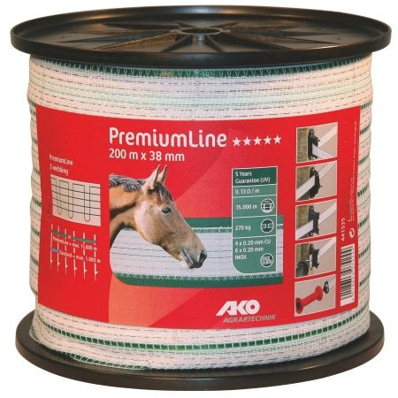 PremiumLine Weidezaunband, 200 m / 38 mm / weiß/grün