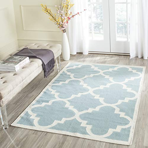 SAFAVIEH Dhurries Collection Area Rug - 6' x 9', Light Blue & Ivory, Handmade Flat Weave Wool, Ideal for High Traffic Areas in Living Room, Bedroom (DHU633C)