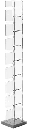 Emporium Living – Toast Porta CD in Cristallo Acrilico Trasparente con Base in MDF Bianco 18x18x128 cm – Design a Torre Salvaspazio – Made in Italy