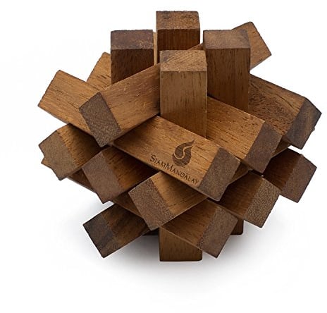 Lumberjack's Challenge: Handmade & Organic Wooden Burr Puzzle for Adults from SiamMandalay with Free SM Gift Box(Pictured)