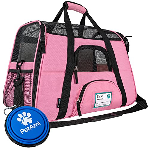 PetAmi Airline Approved Pet Carrier for Cat, Soft Sided Dog Carrier for Small Dogs, Cat Travel Supplies Accessories for Indoor Cats, Ventilated Pet Carrying Bag Medium Large Kitten Puppy, Large Pink