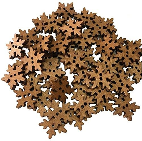 rosenice Holz-Weihnachten Schneeflocke Form 2 Löcher Tasten für Nähen, Scrapbooking Karte machen Verzierungen – 100 Stück