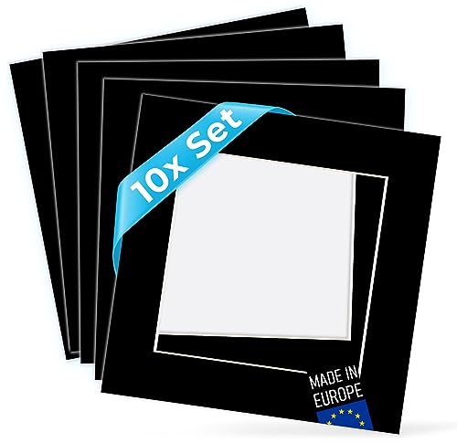 PHOTOLINI Passepartout 20x20 aussen für 14x14 innen, 10x säurefrei 1,5 mm Passepartout Karton Schwarz, alterungsbeständige Schrägschnitt - Passepartouts, Präsentation & Schutz von Bildern und Fotos