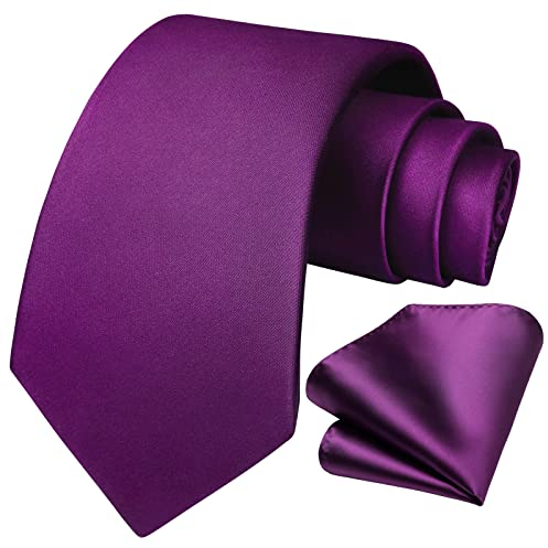 HISDERN Krawatte Lila Business Krawatte mit Einstecktuch Hochzeit Party Krawatten Set für Männer Geschenke zum Valentinstag Herren krawatte taschentuch,Violett