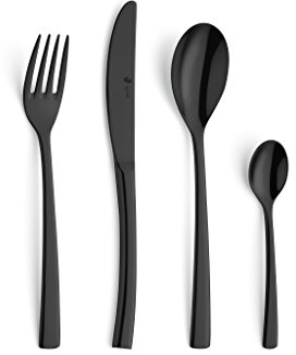 PW Paul Wirths SWING 24-teiliges Besteck Set, für 6 Personen, schwarze PVD Veredelung, rostfrei, poliert & spülmaschinenfest, Essbesteck, Besteck Schwarz, Besteckset