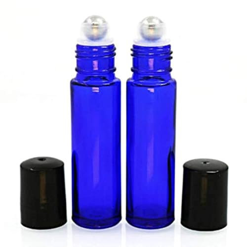 WOIWO 2PCS 10ML Cobalt Blue Glass Micro Mini Roll-on Glass Bottles With Stainless Steel Roller Balls And Black Cap For Essential Oil Perfumes Lip Balms