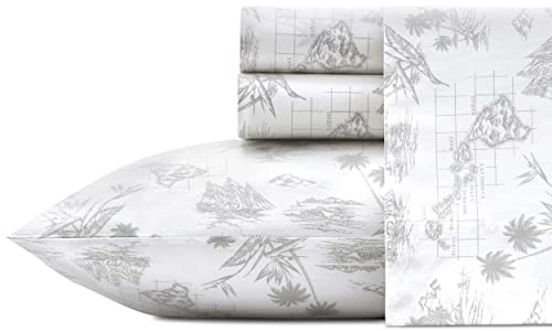 Tommy Bahama - King-Size-Bettlaken, Baumwoll-Perkal-Bettwäsche-Set, knackig und cool, stilvolle Heimdekoration (Vintage-Karte, Grau, Kingsize)