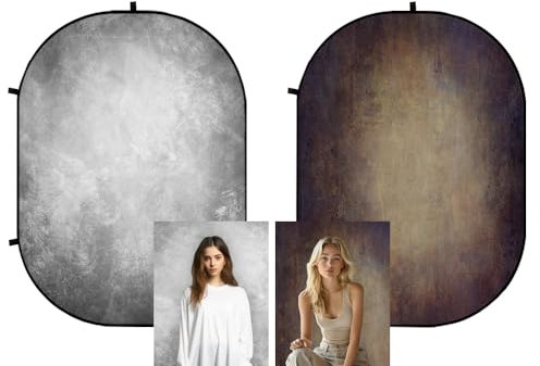 Kate 5x6.5ft(1.5x2m) Grey/Brown Collapsible Backdrop Pop-up Self Tape Photography Backdrop for Photo Studio Portrait Interview YouTube Live Streaming Game Video