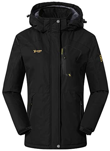donhobo Damen Jacken Fleecejacke Winterjacke Wasserdicht Atmungsaktiv Verdickt Warm Winddicht Softshelljacke Outdoor Funktionsjacke (Schwarz, L)