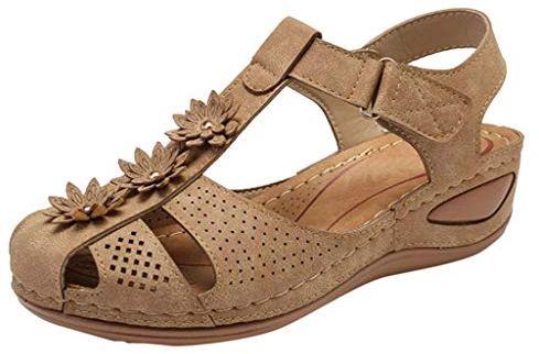 Schuhe Frauen Mädchen Bequeme Knöchel Hohle runde Zehensandalen weiche Sohle (43,Beige)