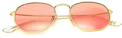 CZ Lunettes Soleil Homme & Femme Octogonal Ovale Verres Plats Rose Fluo Clair Doré